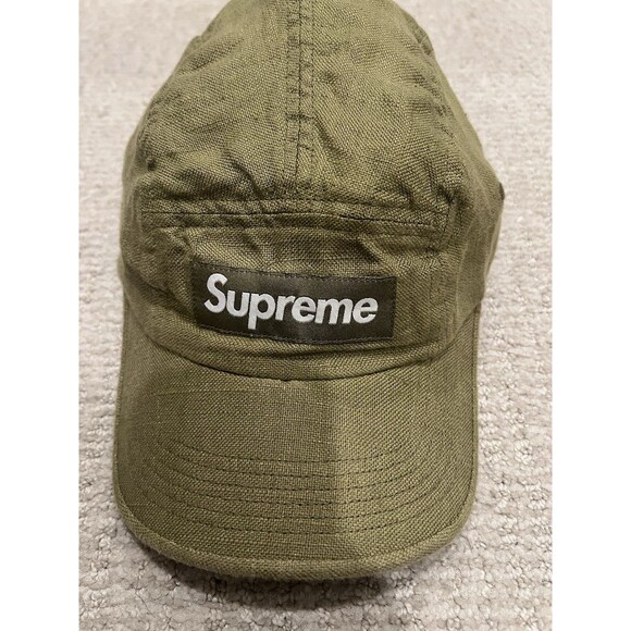 Authentic Rare Supreme Cap Olive Green (OS) Linen 5 Panel Hat camp only one eBay - Picture 1 of 8